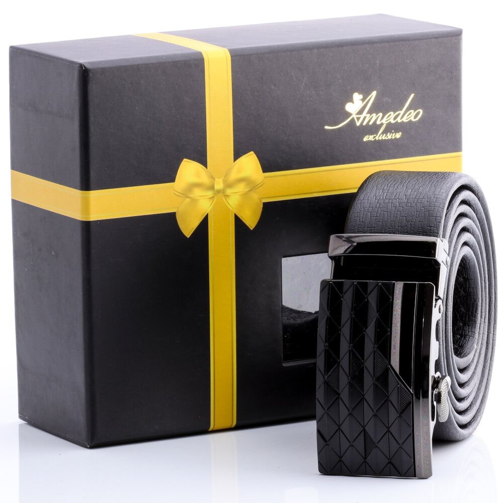 Men's Stainless Steel Black Belt with Black Buckle - perfect fit, no holes neede